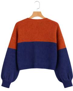 Menufecture Customized Women Rust Orange And <b>Navy</b> Blue Knit Twist Front Sweater Long Sleeve V Neck Cropped Casual Winter Fashion - Product Image 6