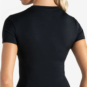 Venta caliente negro mujer gimnasio camiseta elástica de manga corta longitud completa cuello redondo poliéster nueva Casual Yoga entrenamiento camiseta para mujer - Product Image 2