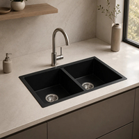 Évier double en quartz composite noir de 33 pouces pour la fourniture de cuisine OEM ODM
