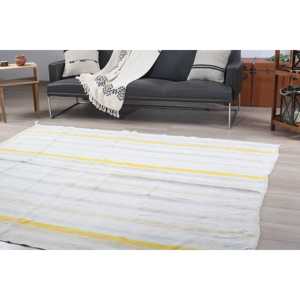 พรมตุรกีขนาดใหญ่ 6.7x8 ฟุต (203x244 ซม.) พรมลายทางสีขาวสไตล์วินเทจ - Product Image 3