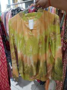 100% Boho Casual túnica blusa Tie-Dye túnica Top verde y blanco estilo bohemio manga larga blusa suelta verano playa en 2025 - Product Image 5