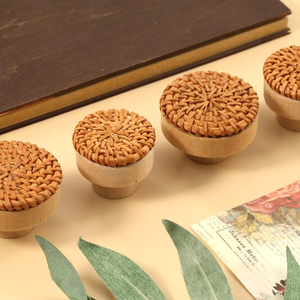 Pomo de ratán natural, pomo de madera clásico hecho a mano, mango de ratán ecológico para armarios de cocina antiguos - Product Image 6
