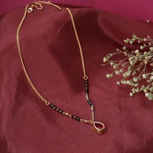 Collier tendance avec pendentif en forme de larme en grenat plaqué or, chaîne à maillons, bijoux religieux pour femmes, cadeau de fête, avec pierre principale en perle - Product Image 2