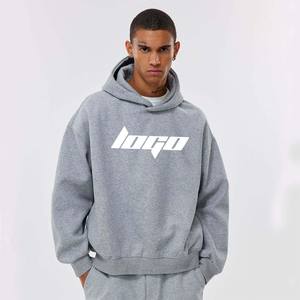 Motif d'impression personnalisé 100% coton sweats à capuche pour hommes coupe surdimensionnée conception solide sweats à capuche gris mode - Product Image 3