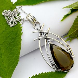 Handmade Brass Fine Pendants & Charms Smokey Gemstone Faceted Drop Shaped Pendant for Everyday Wear and <b>Thanksgiving</b> <b>Gifts</b> - Product Image 1