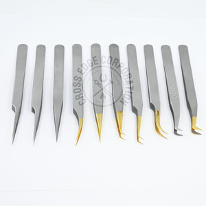 Pince à épiler pour extensions de cils à pointe en fibre, à succès, avec poignée diamantée à 90 degrés, pour volume intense, en acier inoxydable - Product Image 1