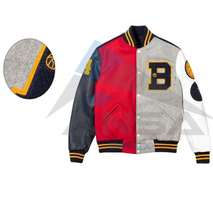 Wholesale Men's Canvas <b>Baseball</b> <b>Bomber</b> <b>Jacket</b> Patchwork Streetwear Coats with Stand Collar and Pocket Lettermen College Style - Product Image 5