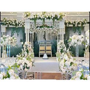 Triveni Mandap แบบดั้งเดิมที่สง่างามสำหรับงานแต่งงานชาวแคนาดาธีมสีขาวเสาสามเสาสำหรับงานแต่งงานในร่ม - Product Image 1