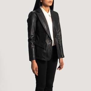 Selina <b>Women's</b> Black Leather Blazer - Product Image 2