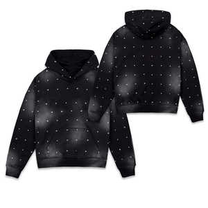 Sweats à capuche personnalisés surdimensionnés de haute qualité Sun Fade Street wear sweat à capuche avec strass pull polaire noir à capuche pour hommes 2025 - Product Image 5