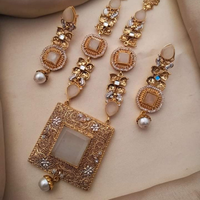 Kalung dan Anting Set Rajwari India Laris Manis untuk Wanita, Lapis Emas Antik dengan Kristal Rhinestone, untuk Pertunangan, Ulang Tahun, dan Pesta