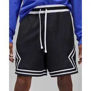 Dry and Comfortable 100% Polyester Mesh Black & White Mens Diamond Shorts with Elastic Waistband and Striped Knit Tape