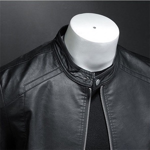 Veste en cuir synthétique en peau de mouton véritable, durable, coupe ajustée, matelassée, couleur unie, en lin, teinte unie, automne, veste pour homme - Product Image 5