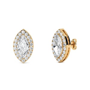 Pendientes de diamantes finos con corte marquesa y halo único, 0.60 ct, diamante cultivado en laboratorio, en platino, regalo de aniversario de boda para ella - Product Image 1