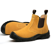 Sepatu bot kulit sapi kuning, sneaker bot keamanan versi terbaru potongan tengah tahan air untuk kerja