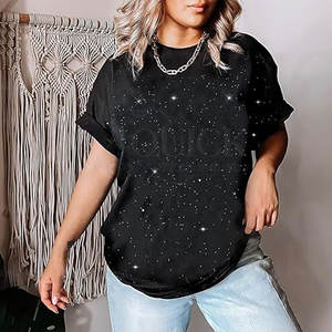 Camiseta de mujer con diamantes de imitación verano ecológico transpirable ligero algodón Color sólido personalizable al por mayor de alta calidad - Product Image 4