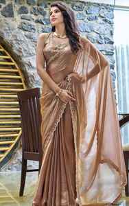 Sari de Seda Satinada Fandy para Mujer con Borde de Diamantes con Concepto Zarkhad para un Look Tradicional Elegante, Perfecto para Festivales, Hecho en India - Product Image 6