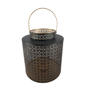 Juego de 3 faroles redondos de hierro de tamaño mediano con luz en T y mango FAROL DE Color dorado y negro para el hogar y la decoración de la Mesa de la boda - Product Image 1