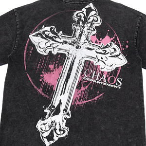 CHAOS Department T-shirt surdimensionné pour homme noir délavé à l'acide croix blanche audacieuse graphique Style Streetwear Jersey tissu Logo avant - Product Image 3