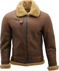 Veste pilote d'hiver pour homme grande taille en cuir surdimensionné aviateur col en fourrure de mouton Bomber fermeture à glissière doublure respirante mince - Product Image 2