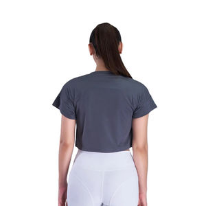 T-shirt court d'été à manches courtes et à col rond pour femmes, tricoté 100% coton, écologique, décontracté, pour le yoga et la gymnastique. - Product Image 4