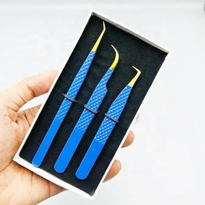 Haute Qualité Top Tendance Super Vente Chaude Bleu Avec Or Diamant Grip Solide En Acier Inoxydable Volume Extension De Cils Pince À Épiler - Product Image 5