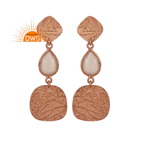 Pendientes colgantes de piedras preciosas de Calcedonia Rosa chapados en oro rosa de plata esterlina superventas, fabricante de joyería personalizada - Product Image 1