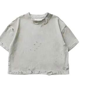 Camiseta estampada de corte holgado para hombre, 100% algodón, con logo personalizado, estilo streetwear, vintage, lavada. - Product Image 3