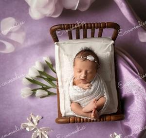 Accessoires de lit de bébé en bois vintage mignon nouveau-né photographie rotin posant des accessoires pour l'extérieur ferme et chambre à coucher - Product Image 6