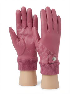 Gants en cuir d'hiver pour l'extérieur au quotidien, finition douce, avec détail de bouton sur le poignet côtelé pour une conduite confortable - Product Image 2