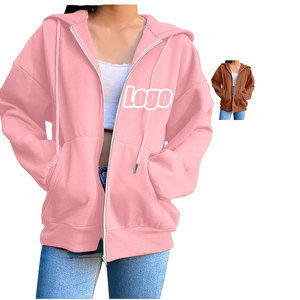 Sudadera con capucha de lana de punto de invierno para mujer de alta calidad, sudadera informal con cremallera, cuello de diseño bordado, logotipo frontal personalizado, venta al por mayor - Product Image 1