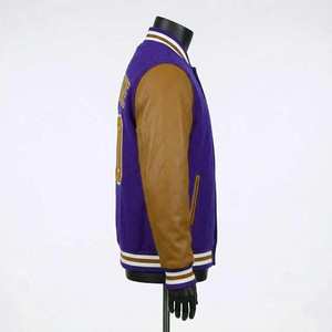 Veste universitaire violette sur mesure pour hommes, style vintage, avec manches en cuir, broderie chenille, veste bomber de baseball - Product Image 2
