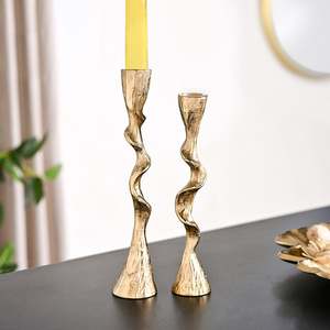 Twirl Gold <b>Candlestick</b> Holder Set 2 High Quality Aluminium Handmade AMBAR EXPORTS for Home Decoration Weddings <b>Tall</b> Metal Design - Product Image 3
