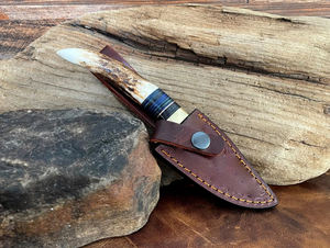 Cuchillo de caza de bolsillo de hoja fija de acero de Damasco hecho a mano al aire libre al por mayor con Funda de cuero a la venta - Product Image 3