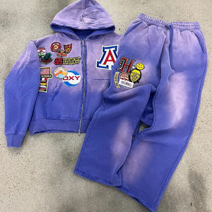 เสื้อวอร์มผ้าฝ้ายโพลีเอสเตอร์ของผู้ชายผ้าฟลีซ2ชิ้นมีฮู้ดและกางเกงสำหรับฤดูใบไม้ผลิฤดูใบไม้ร่วงฤดูหนาวโลโก้กำหนดเอง2025 - Product Image 2