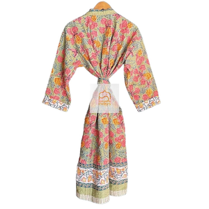 Peignoir Kantha en coton indien imprimé main bloc Peignoir Kimono en coton à imprimé floral Peignoir enveloppant - Product Image 2