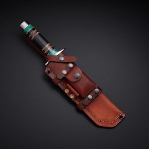 Cuchillo Bowie de caza de acero D2 hecho a mano con cuerno de nogal y mango decorativo Micarta - Product Image 2