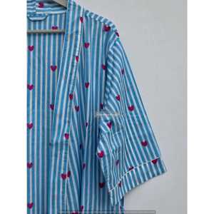 Robe kimono légère en coton imprimé à la main de style japonais, peignoir doux tissé - Product Image 3