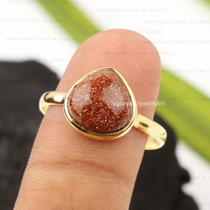 Latest 10mm Heart-Shaped 925 <b>Sterling</b> <b>Silver</b> 18K Gold Plated Bezel <b>Set</b> Christian Eternity <b>Ring</b> Minimalist Brown Goldstone - Product Image 6