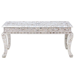 Intricate Floral Designs Exquisite Handcrafted Mother of Pearl Inlay Coffee <b>Table</b> with Elegant Finish Modern Home Furniture - Product Image 2