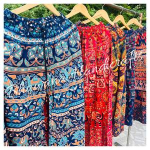 Pantalones Palazzo de algodón hechos a mano multicolor, pantalones indios Pantalones de yoga acampanados anchos, pantalones de algodón - Product Image 5