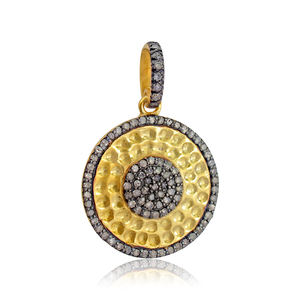 Jaune Vermeil 925 Argent Pave Diamant À La Main Disque Charme Pendentif Collier Unisexe Bijoux En Gros - Product Image 1