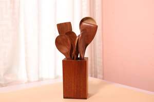 ที่วางอุปกรณ์ครัวแบบตั้งพื้นทรงสี่เหลี่ยมทันสมัย ทำจากไม้เนื้อแข็ง - Product Image 5