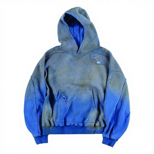 Sweat à capuche oversize personnalisé effet usé en molleton bouclette bleu délavé style streetwear pour homme - Product Image 1