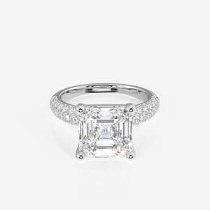 แหวนหมั้นทรงเรขาคณิตประดับเพชรทรง Asscher แบบเพาะเลี้ยงในห้องปฏิบัติการสามชั้น ฝังเพชรแบบ Pave ทอง 14K ชุบแพลตตินั่ม ดีไซน์เรียบหรู รับรองโดย IGI สีเหลืองทอง - Product Image 5
