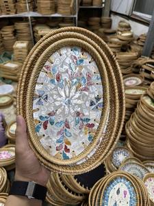 Vente en gros de plateau en rotin de nacre de forme ronde avec vadrouille en rotin fabriqué à la main fabriqué à partir du Vietnam - Product Image 2