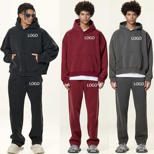 Boxy chándal de gran tamaño para hombre 100% algodón polar diseño personalizado hombro caído peso pesado Unisex ácido lavado recortado Sudadera con capucha - Product Image 1