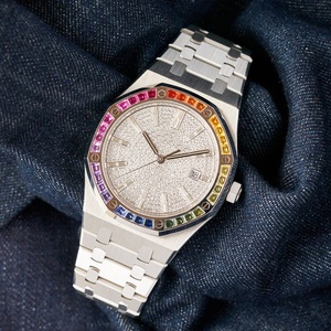 Montre de luxe pour homme sertie de diamants Moissanite ronds brillants, boîtier rectangulaire en acier, mouvement, emballage de boîte - Product Image 2