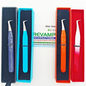 Pinzas profesionales de volumen de arranque de 90 grados más vendidas Punta puntiaguda Extensión de pestañas Fibra Mega para uso en belleza Acero inoxidable - Product Image 1