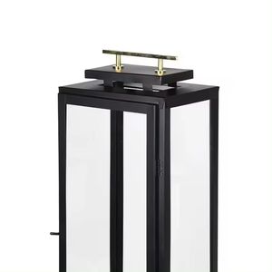 Lanternes à bougies en métal et verre de couleur noire New Look avec poignée en laiton doré pour la décoration de mariage à la maison disponible à bas prix - Product Image 3